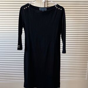 Karen Scott Black Long Sleeve Dress with Button Accents